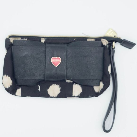 Betsey Johnson Black and White Polka Dot bow Wristlet - Picture 1 of 5